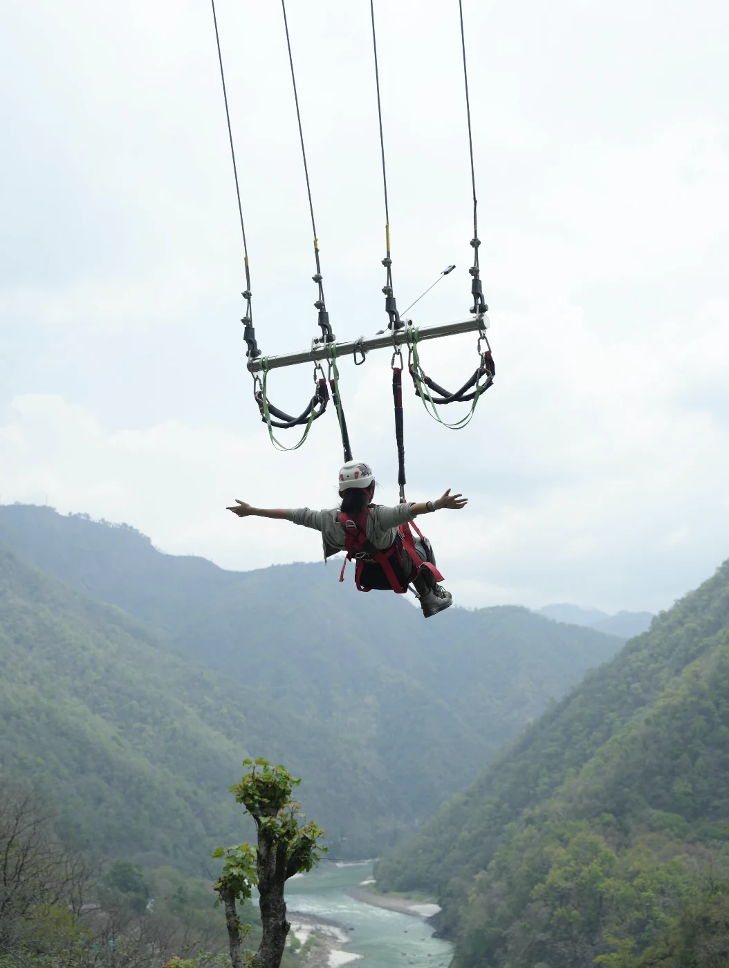 Trio Swing Flight Mid-Air Freefall over River Gorge