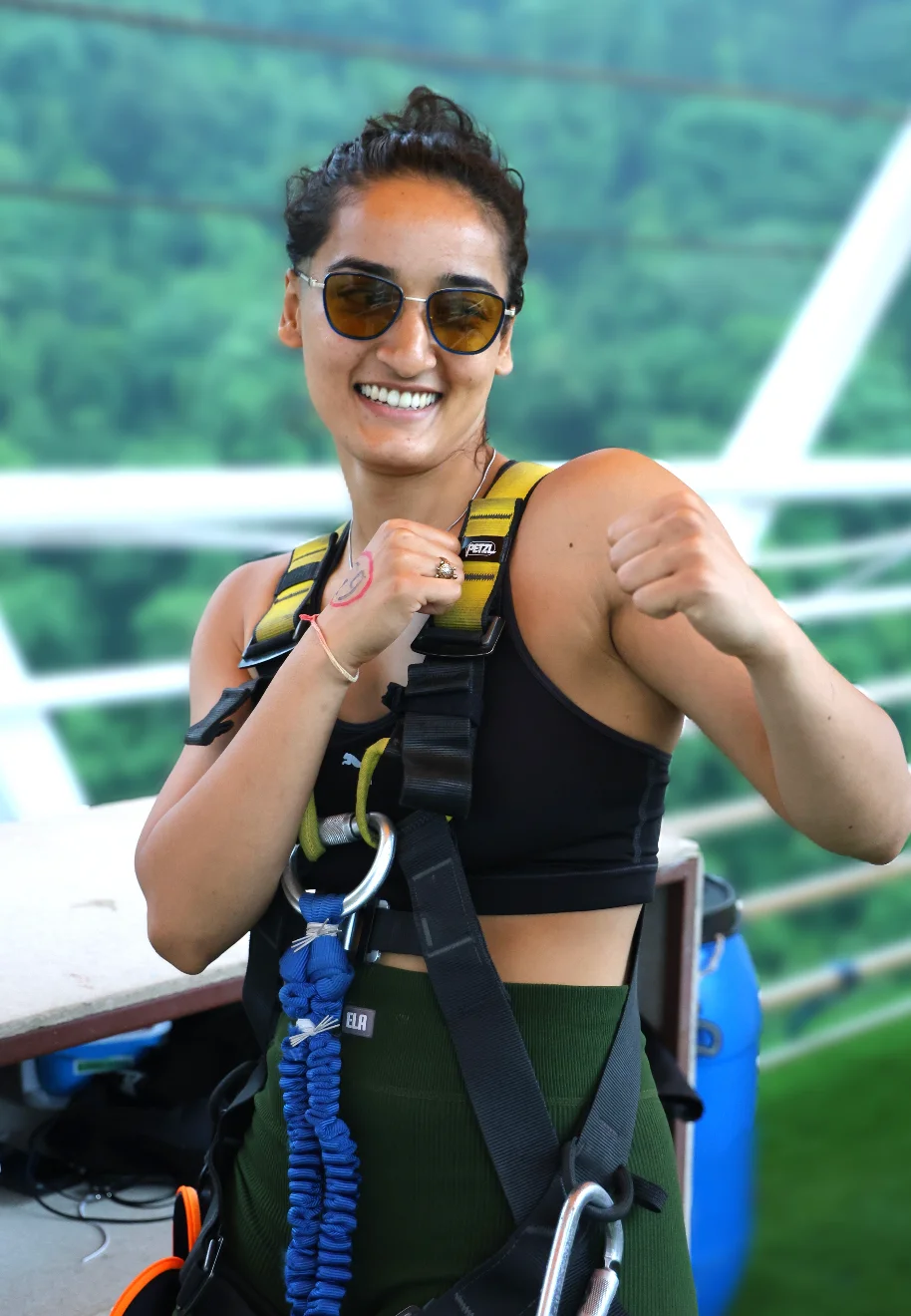 Excited Jumper Ready in Safety Harness on Launch Deck