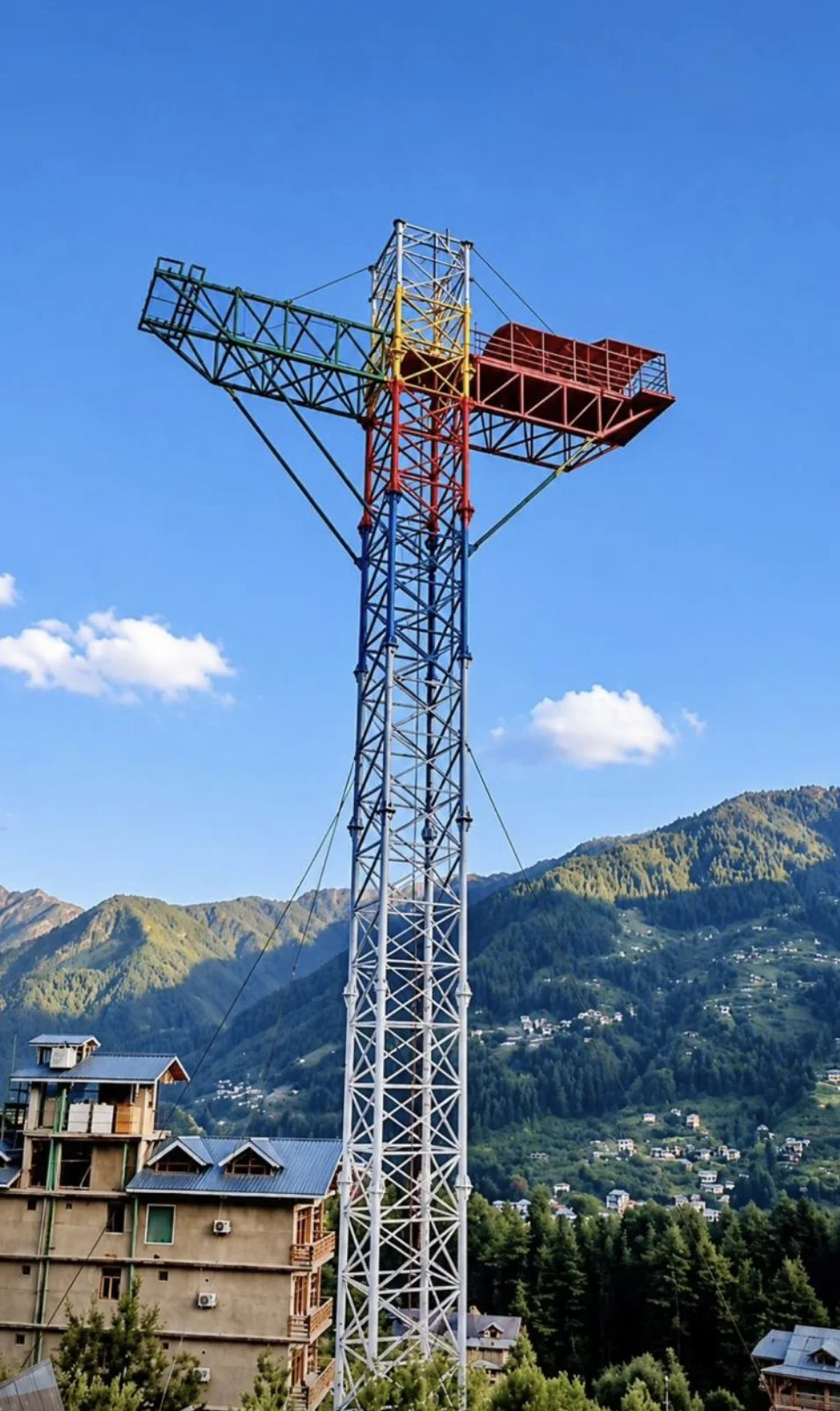High-Angle View of 72m Steel Tower Bungee Jump Structure