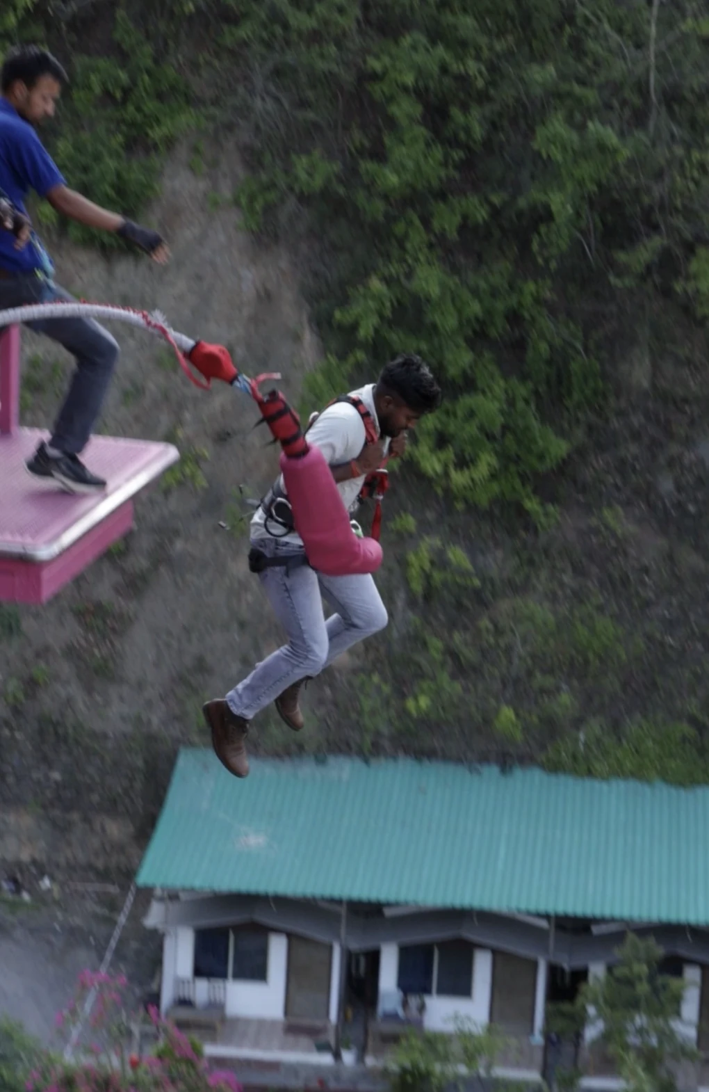 Freestyle Leap Surrounded by Lush Garhwal Hills