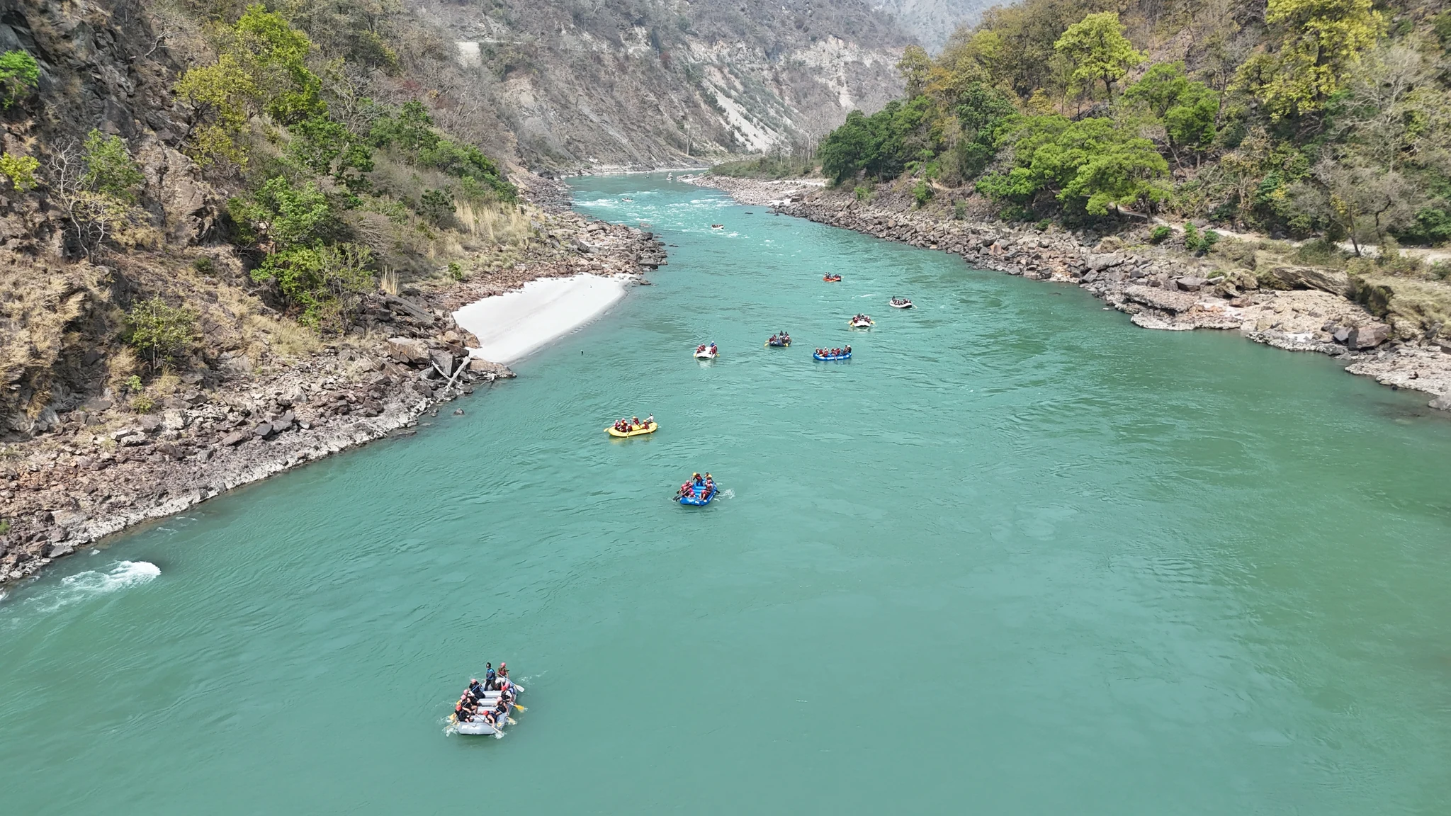 High Aerial Perspective Gliding Through the Himalayan Canyon