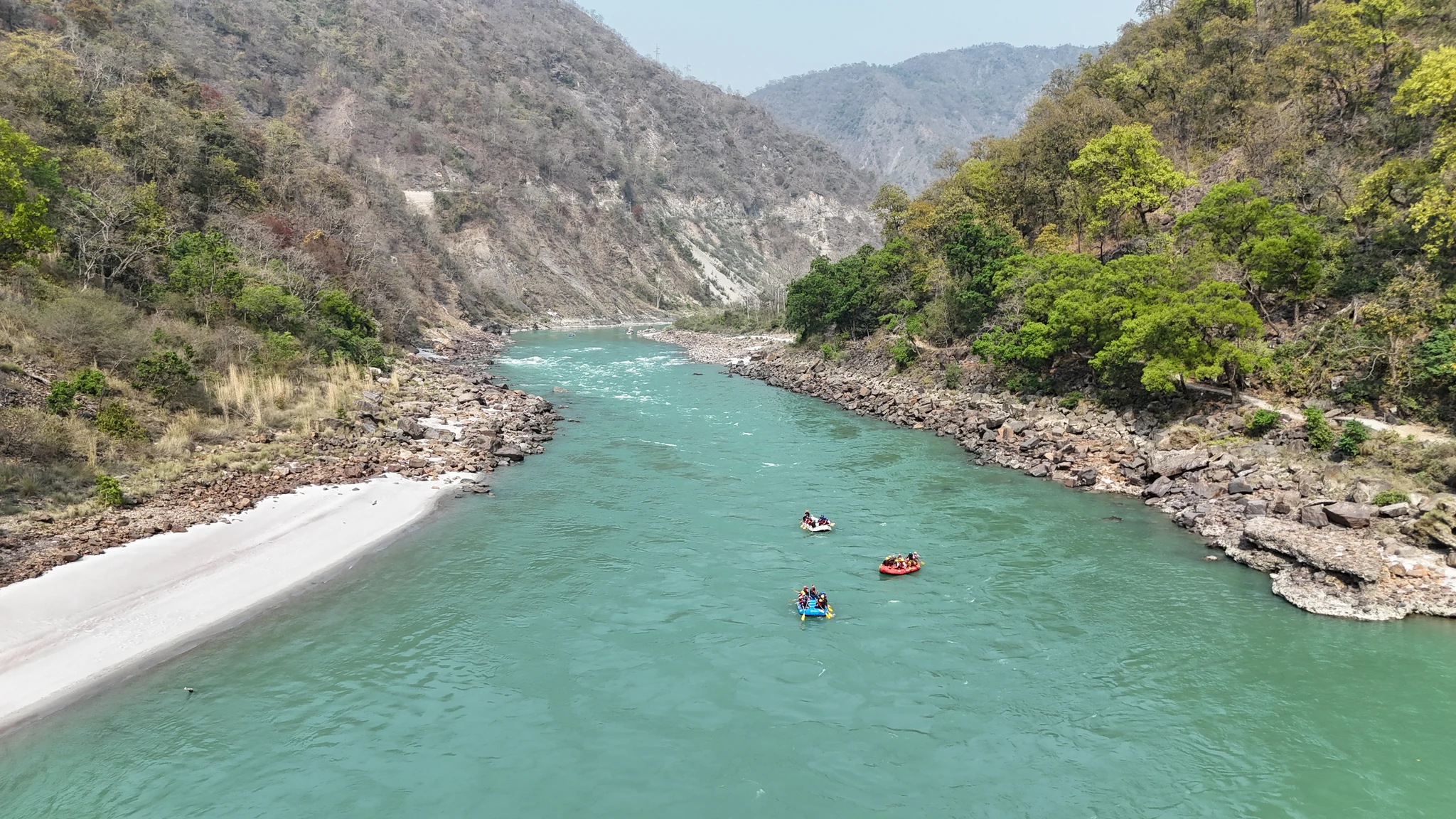 Panoramic Drone Flight Over Shivpuri Rapids and River Canyon