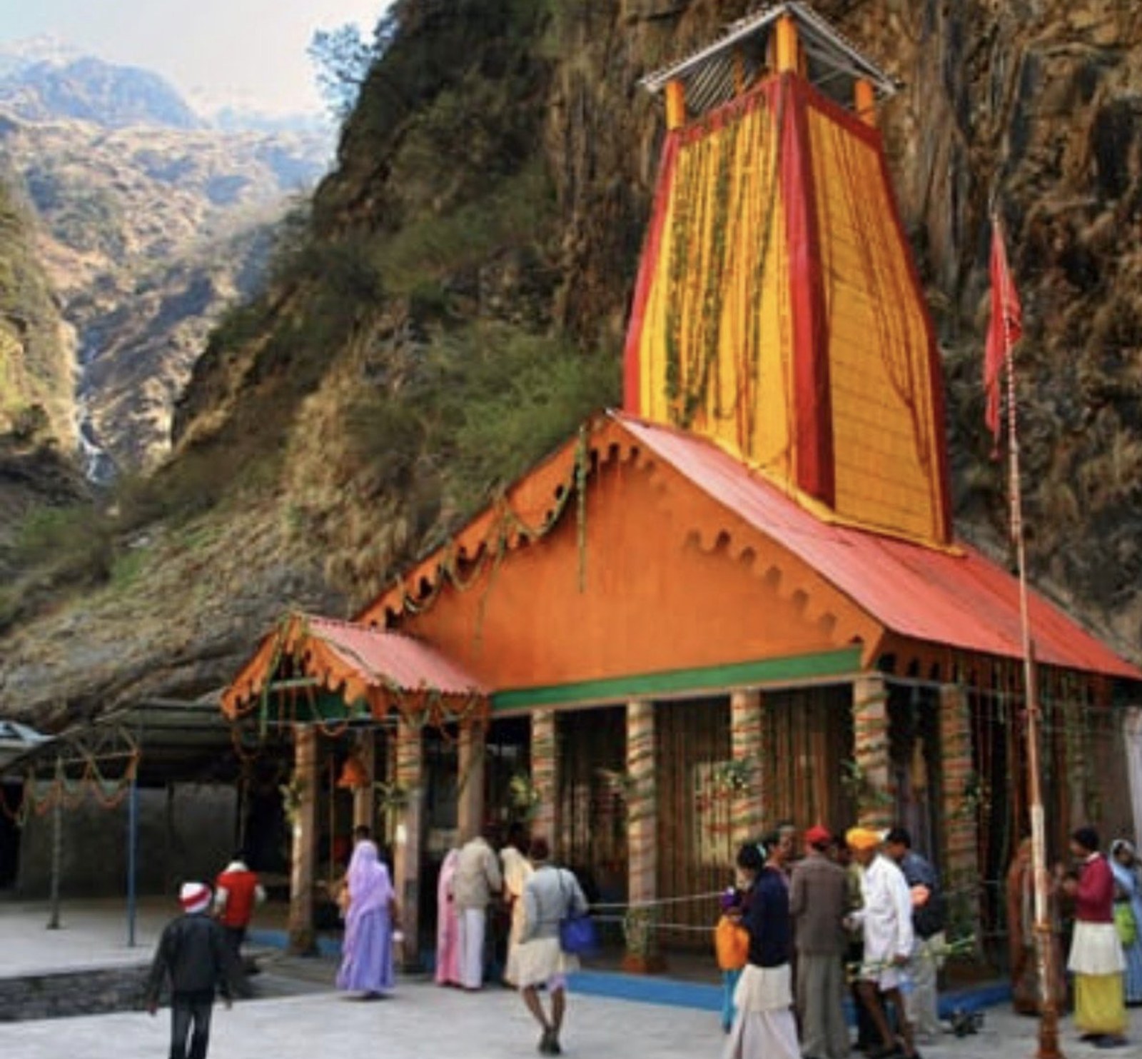 Sacred Yamunotri Temple nestled deep in the rugged Garhwal Himalayan mountains