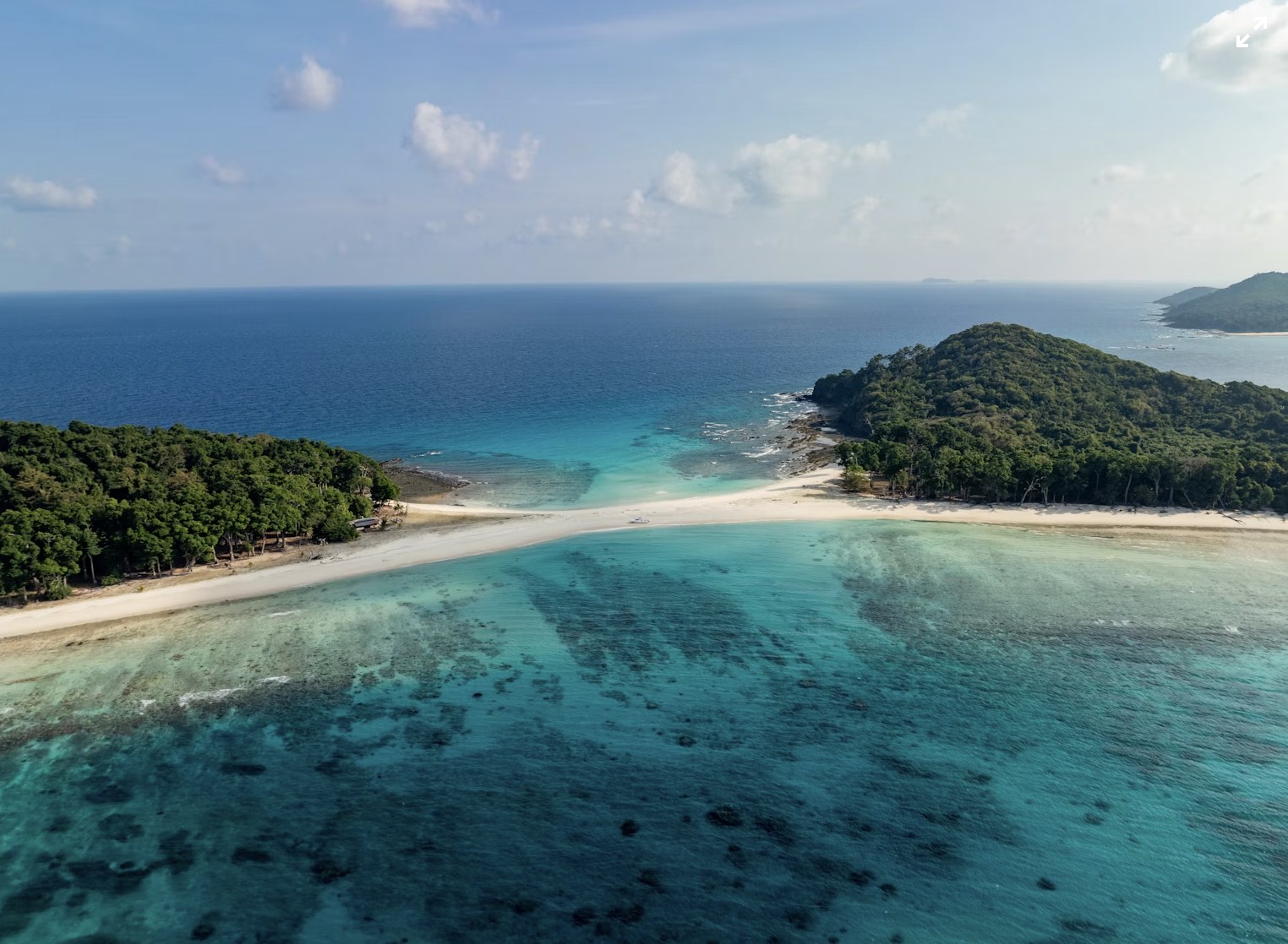 Spectacular aerial vista of tropical sandbars and coral reefs